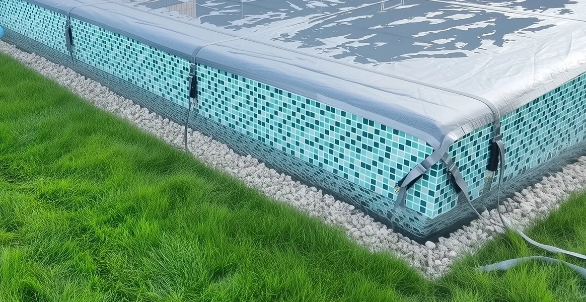 Покрывало для бассейна под снегом — защита зимой в Бийске